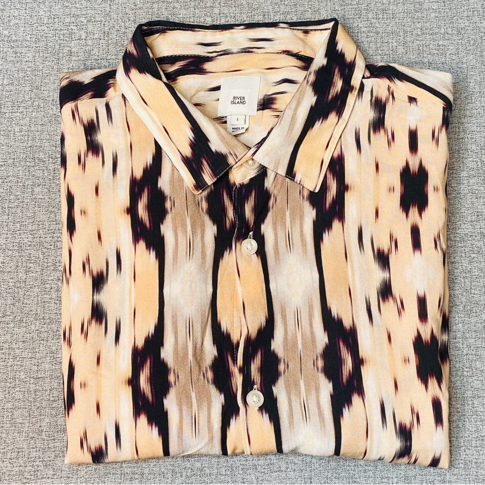 River Island Large Men’s Short Sleeve Abstract Print Button Front Casual Shirt